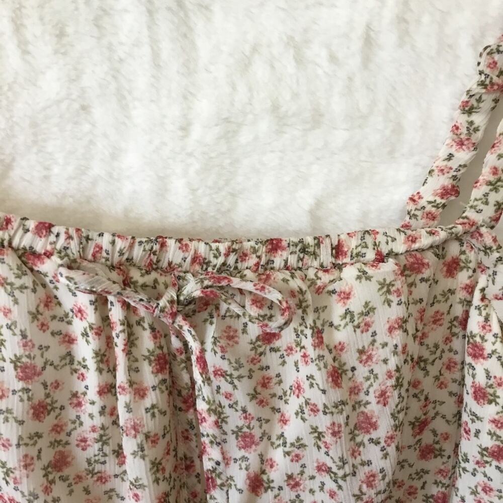 Trixxi Tan Floral-Print Chiffon Tiered Fit & Flare Dress - Picture 3 of 12